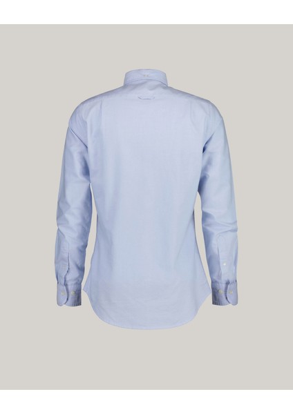 Erkek Mavi Slim Fit Düğmeli Yaka Logolu Gömlek 3230115.455
