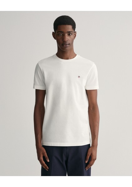 Erkek Krem Slim Fit Bisiklet Yaka Logolu T-Shirt 2013033.113