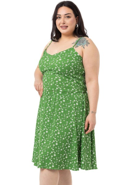 Büyük Beden Ayarlanabilir Ince Askılı Bluz Etek Yeşil Ikili Takım fiyatları