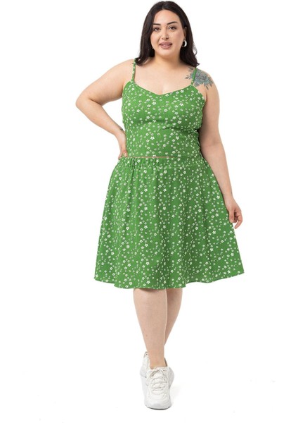 Büyük Beden Ayarlanabilir Ince Askılı Bluz Etek Yeşil Ikili Takım indirimleri