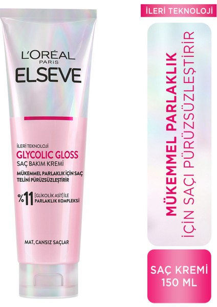 L'oréal Paris Elseve Glycolic Gloss Mükemmel Parlaklık Için Pürüzsüzleştirici Saç Kremi 150ML