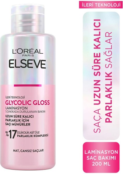 L'Oréal Paris Elseve Glycolic Gloss Parlaklığı Saça Mühürleyen Laminasyon 5 Dakikada Durulanan Bakım 200ML