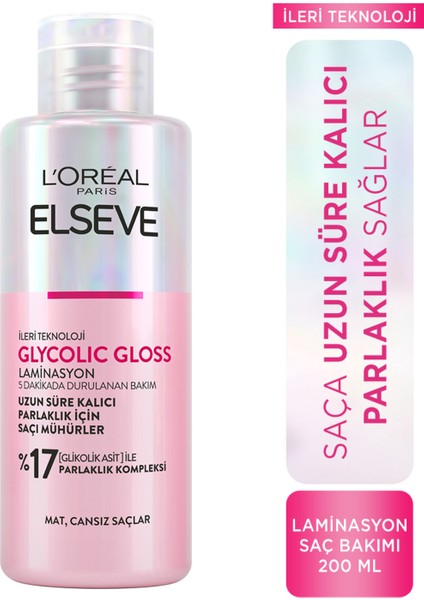 L'Oréal Paris Elseve Glycolic Gloss Parlaklığı Saça Mühürleyen Laminasyon 5 Dakikada Durulanan Bakım 200ML