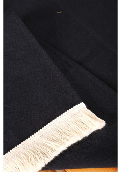Premium Keten Siyah Püsküllü Runner Masa Örtüsü(45 x 150)