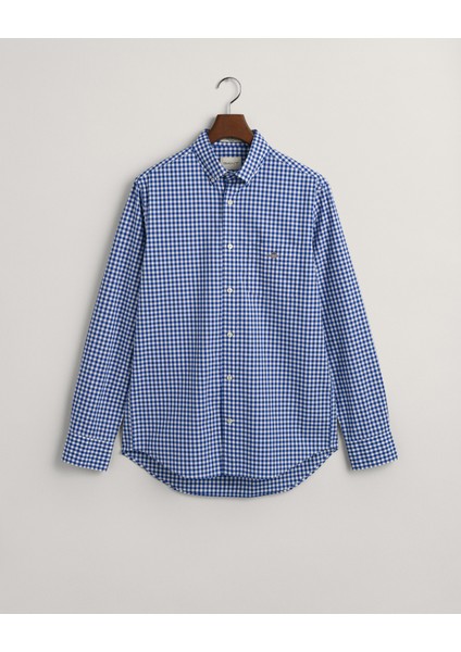 Erkek Mavi Regular Fit Düğmeli Yaka Kareli Gömlek 3000120.436