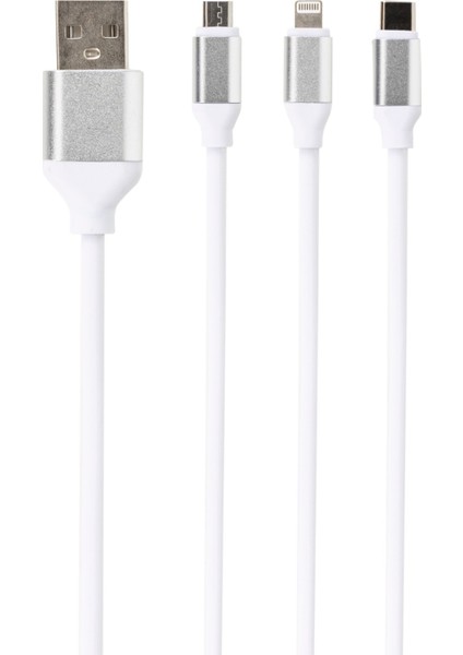 Silver 3in 1 Beyaz Çoklu Şarj Kablosu
