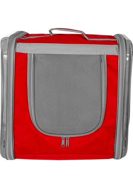 Çift Cam Kedi Köpek Taşıma Çantası 32X40X42 cm Kırmızı