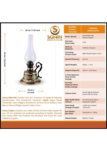 Miray Gül Çiçek Bakır Gaz Lambası