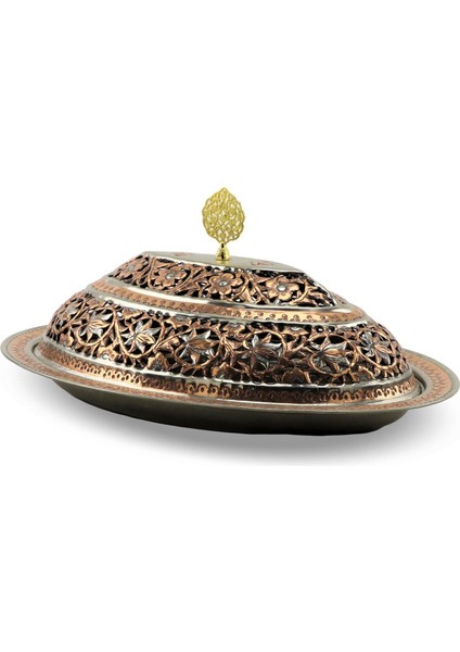Delikli Bakır Oval Servis Tabağı 48 cm
