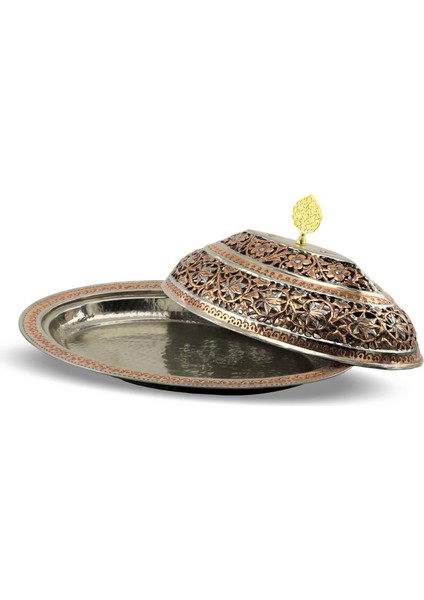 Delikli Bakır Oval Servis Tabağı 48 cm
