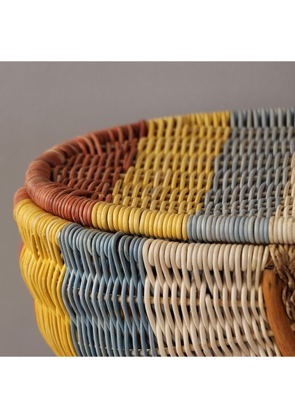 Bohem Large Boy Renkli Piknik Sepeti, Brunch Sepeti, Dekoratif Sepet, Iskandinav, Modern, Rattan
