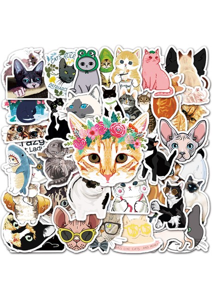 Karikatür Kedi Dekorasyon Çıkartmaları 50 Adet (Yurt Dışından)