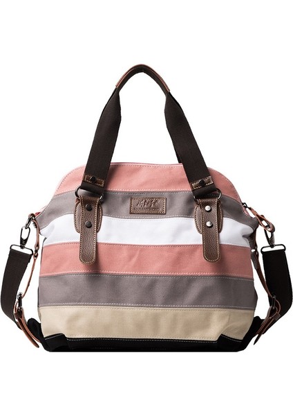 Kanvas Çanta Çok Renkli Çizgili Ekose Çapraz Askılı Çanta Kahve (Yurt Dışından)