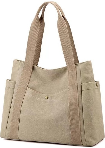 Yeni Kanvas Çanta Basit Omuz Çantası Büyük Kapasiteli Bilgisayar Çantası Tote Çanta Gri (Yurt Dışından)