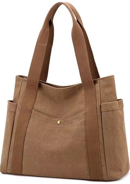 Yeni Kanvas Çanta Basit Omuz Çantası Büyük Kapasiteli Bilgisayar Çantası Tote Çanta Gri (Yurt Dışından)
