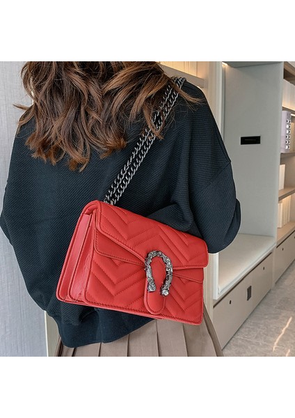 Nakışlı Iplik Zincir Omuz Çapraz Askılı Küçük Kare Çanta (Yurt Dışından)