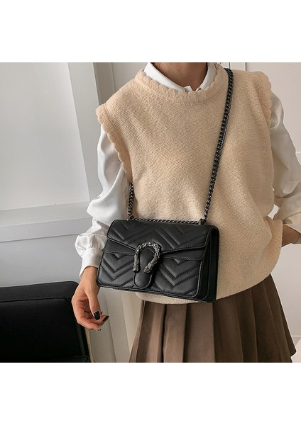 Nakışlı Iplik Zincir Omuz Çapraz Askılı Küçük Kare Çanta (Yurt Dışından)