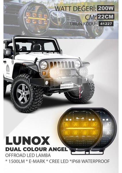 Lunox Dual Colour Cree Angel LED 200W Turuncu Beyaz Drl Mercek Far