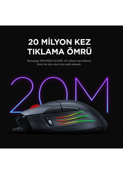SMX-R650 SCORE Usb Siyah 10000 Dpi RGB Gaming Oyuncu Mouse