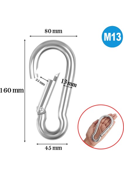 Karabina 13 mm Yaylı Kanca Paslanmaz Çelik Kilit Tırmanma Dağcılık Kamp Ekipmanları Salıncak Hamak Anahtar Askı Kilidi