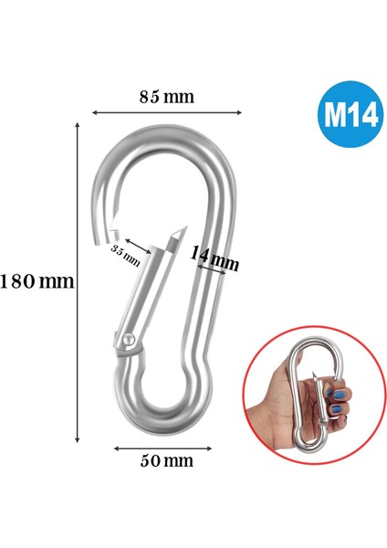 Karabina 14 mm Yaylı Kanca Paslanmaz Çelik Kilit Tırmanma Dağcılık Kamp Ekipmanları Salıncak Hamak Anahtar Askı Kilidi