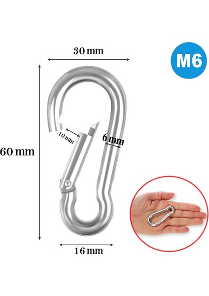 Karabina 6 mm Yaylı Kanca Paslanmaz Çelik Kilit Tırmanma Dağcılık Kamp Ekipmanları Salıncak Hamak Anahtar Askı Kilidi