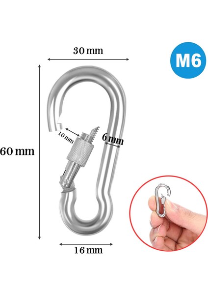 Karabina Kilitli 6 mm Yaylı Kanca Paslanmaz Çelik Kilit Tırmanma Dağcılık Kamp Ekipmanları Salıncak Hamak Anahtar Askı Kilidi