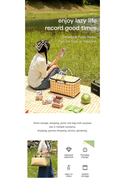 Dışarıdaki Picnic Basket Öğle Kutusu Çantası Portable Outdoor Foldable Waterproof (Yurt Dışından)