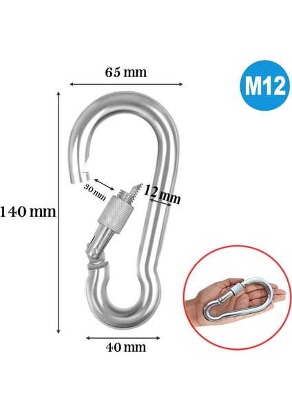 Karabina Kilitli 12 mm Yaylı Kanca Paslanmaz Çelik Kilit Tırmanma Dağcılık Kamp Ekipmanları Salıncak Hamak Anahtar Askı Kilidi