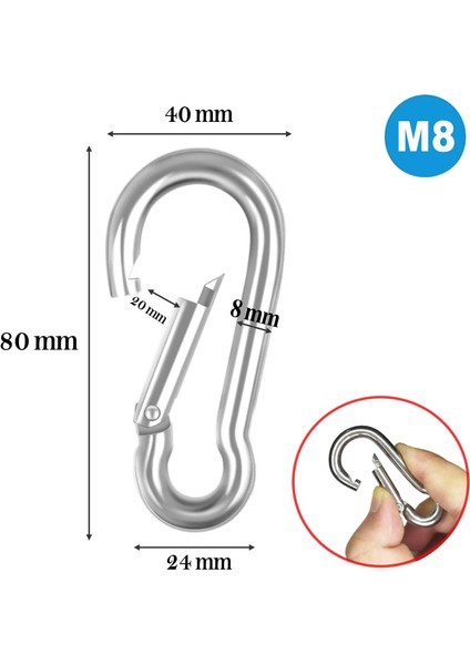 Karabina 8 mm Yaylı Kanca Paslanmaz Çelik Kilit Olta Dağcılık Kamp Malzemeleri Salıncak Anahtar Askı Kilidi 5 Adet