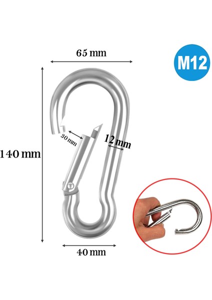 Karabina 12 mm Yaylı Kanca Paslanmaz Çelik Kilit Olta Dağcılık Kamp Malzemeleri Salıncak Anahtar Askı Kilidi 5 Adet