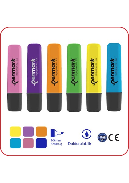 Fosforlu Kalem Neon 6 Renk