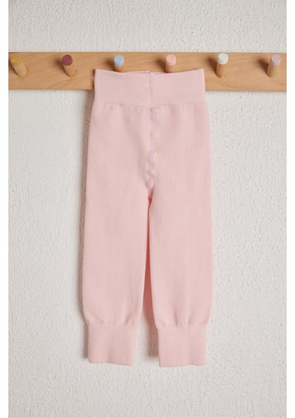 Lastik Detaylı Çocuk Tayt Açık Pembe