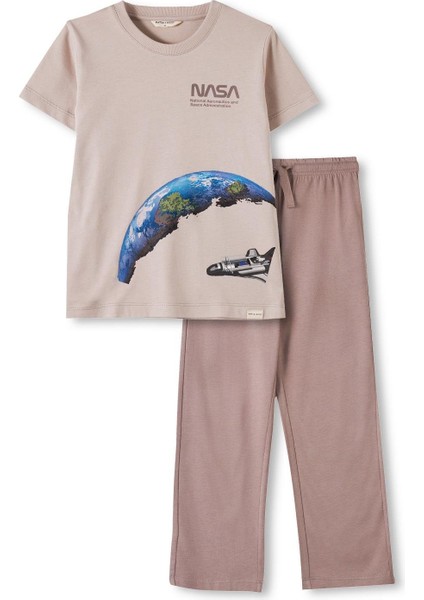 Erkek Çocuk Bej Renkli Nasa Baskılı Pijama Takımı