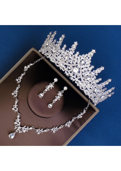 Renk Kristal Water Drop Bridal Jewelry Sets Rhinestone Tiaras Crown Necklace Earrings Wedding Dubai Jewelry Set (Yurt Dışından)