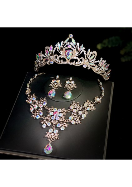 Kristal Bridal Mücevher Moda Tiaras Crown Kulakları Choker Necklace Kadınlar Evlenen Giysi Mücevher Seti (Yurt Dışından)