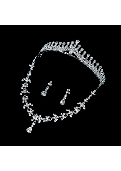 Renk Kristal Water Drop Bridal Jewelry Sets Rhinestone Tiaras Crown Necklace Earrings Wedding Dubai Jewelry Set (Yurt Dışından)