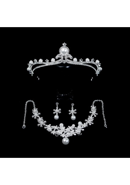 Renk Kristal Water Drop Bridal Jewelry Sets Rhinestone Tiaras Crown Necklace Earrings Wedding Dubai Jewelry Set (Yurt Dışından)