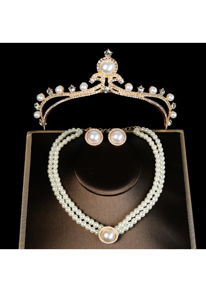 Renk Kristal Water Drop Bridal Jewelry Sets Rhinestone Tiaras Crown Necklace Earrings Wedding Dubai Jewelry Set (Yurt Dışından)