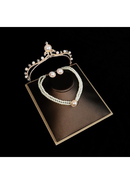 Renk Kristal Water Drop Bridal Jewelry Sets Rhinestone Tiaras Crown Necklace Earrings Wedding Dubai Jewelry Set (Yurt Dışından) fiyatları