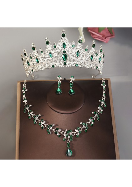 Renk Kristal Water Drop Bridal Jewelry Sets Rhinestone Tiaras Crown Necklace Earrings Wedding Dubai Jewelry Set (Yurt Dışından)