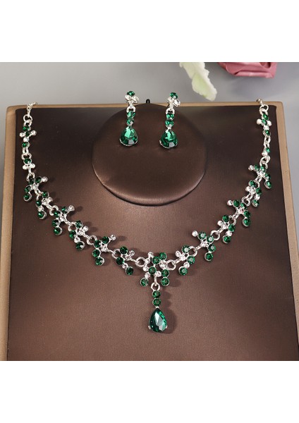Renk Kristal Water Drop Bridal Jewelry Sets Rhinestone Tiaras Crown Necklace Earrings Wedding Dubai Jewelry Set (Yurt Dışından) modelleri