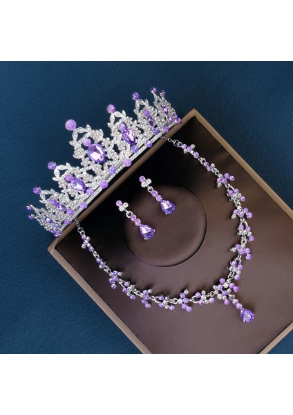 Renk Kristal Water Drop Bridal Jewelry Sets Rhinestone Tiaras Crown Necklace Earrings Wedding Dubai Jewelry Set (Yurt Dışından) modelleri