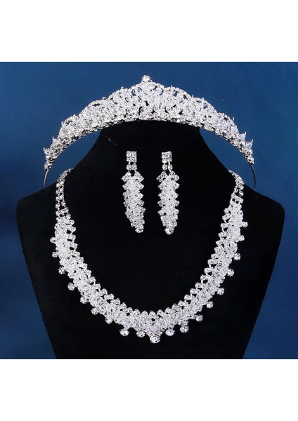 Renk Kristal Water Drop Bridal Jewelry Sets Rhinestone Tiaras Crown Necklace Earrings Wedding Dubai Jewelry Set (Yurt Dışından)