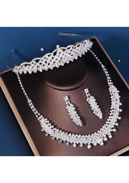 Renk Kristal Water Drop Bridal Jewelry Sets Rhinestone Tiaras Crown Necklace Earrings Wedding Dubai Jewelry Set (Yurt Dışından) modelleri