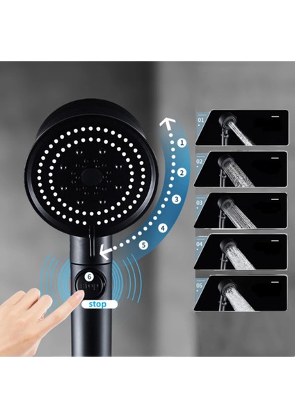 Tekno Trust Turbo Fan 5 Fonksiyonlu Siyah Duş Başlığı El Duşu Handshower modelleri