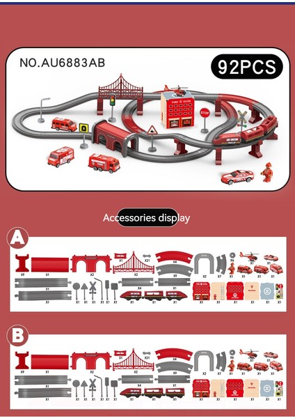 Dıy Raylı Araba Bulmaca Montaj Yapı Taşı Parça Manyetik Tren Tema Seti- 92PCS Ateş Pisti (Yurt Dışından)