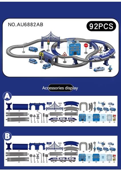 Dıy Demiryolu Araba Bulmaca Monte Yapı Taşı Parça Manyetik Tren Tema SETI-92PCS Polis Yolu (Yurt Dışından)