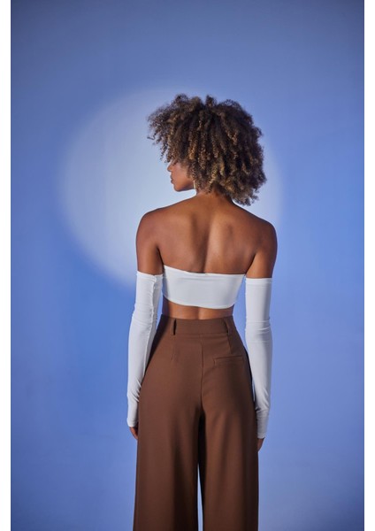 Kadın Ekru Straplez Crop Kol Detaylı Noir Bluz modelleri