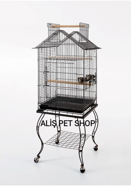 Aliş Petshop Papağan Kafesi Sehpalı Siyah 51X51X139 cm